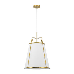LightFixturesUSA-3-Light Brass White Linen Conical Lantern Chandelier-Chandelier-16 in-