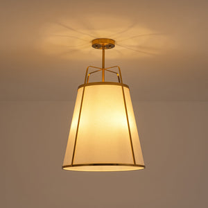 LightFixturesUSA-3-Light Brass White Linen Conical Lantern Chandelier-Chandelier-16 in-