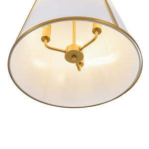 LightFixturesUSA-3-Light Brass White Linen Conical Lantern Chandelier-Chandelier-16 in-