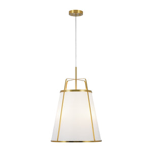 LightFixturesUSA-3-Light Brass White Linen Conical Lantern Chandelier-Chandelier-16 in-