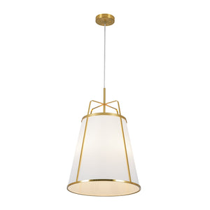 LightFixturesUSA-3-Light Brass White Linen Conical Lantern Chandelier-Chandelier-16 in-