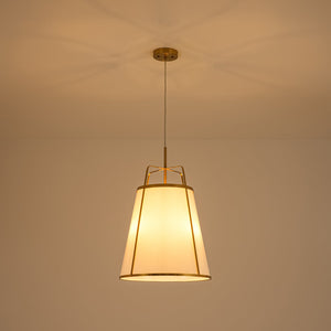 LightFixturesUSA-3-Light Brass White Linen Conical Lantern Chandelier-Chandelier-16 in-