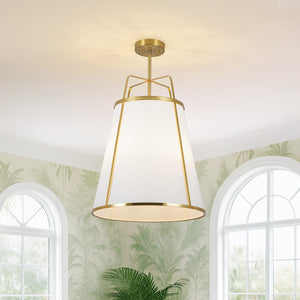 LightFixturesUSA-3-Light Brass White Linen Conical Lantern Chandelier-Chandelier-16 in-