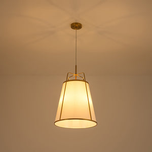 LightFixturesUSA-3-Light Brass White Linen Conical Lantern Chandelier-Chandelier-16 in-