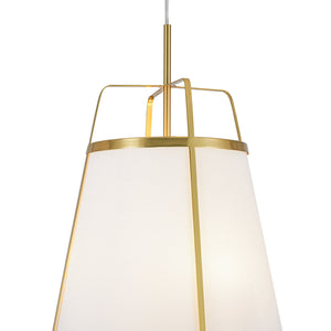 LightFixturesUSA-3-Light Brass White Linen Conical Lantern Chandelier-Chandelier-16 in-