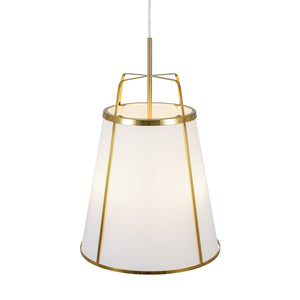 LightFixturesUSA-3-Light Brass White Linen Conical Lantern Chandelier-Chandelier-16 in-