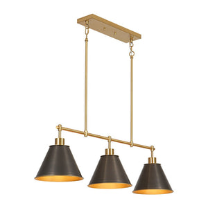 LightFixturesUSA - 3 - Light Brushed Gold Black Cone Island Chandelier - Chandelier - 39 in (Pre - Order & 2 - 3 Weeks) - 
