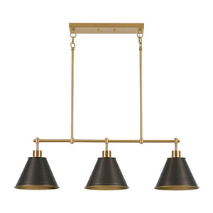 LightFixturesUSA - 3 - Light Brushed Gold Black Cone Island Chandelier - Chandelier - 39 in (Pre - Order & 2 - 3 Weeks) - 