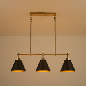 LightFixturesUSA - 3 - Light Brushed Gold Black Cone Island Chandelier - Chandelier - 39 in (Pre - Order & 2 - 3 Weeks) - 