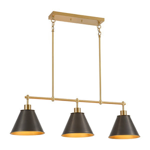 LightFixturesUSA - 3 - Light Brushed Gold Black Cone Island Chandelier - Chandelier - 39 in (Pre - Order & 2 - 3 Weeks) - 