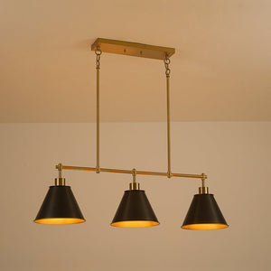 LightFixturesUSA - 3 - Light Brushed Gold Black Cone Island Chandelier - Chandelier - 39 in (Pre - Order & 2 - 3 Weeks) - 