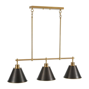 LightFixturesUSA - 3 - Light Brushed Gold Black Cone Island Chandelier - Chandelier - 39 in (Pre - Order & 2 - 3 Weeks) - 