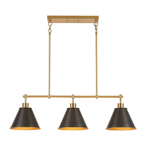 LightFixturesUSA - 3 - Light Brushed Gold Black Cone Island Chandelier - Chandelier - 39 in (Pre - Order & 2 - 3 Weeks) - 
