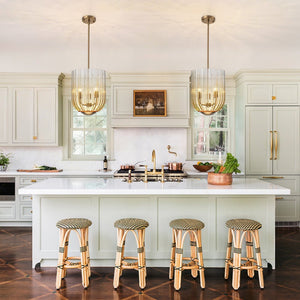 LightFixturesUSA - 3 - Light Candle Style Bell Ribbed Tinted Glass Ceiling Pendant - Pendant Light - Gold Glass - 