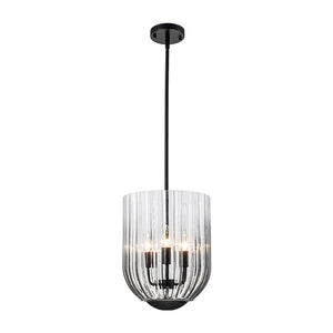 LightFixturesUSA - 3 - Light Candle Style Bell Ribbed Tinted Glass Ceiling Pendant - Pendant Light - Smoked Glass - 