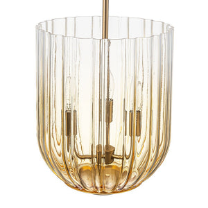 LightFixturesUSA - 3 - Light Candle Style Bell Ribbed Tinted Glass Ceiling Pendant - Pendant Light - Smoked Glass - 