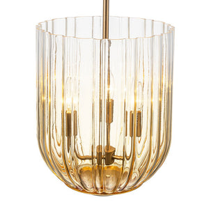 LightFixturesUSA - 3 - Light Candle Style Bell Ribbed Tinted Glass Ceiling Pendant - Pendant Light - Smoked Glass - 
