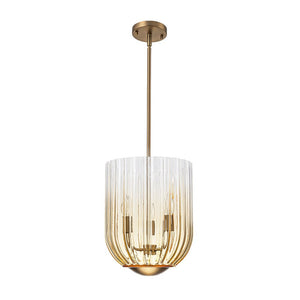 LightFixturesUSA - 3 - Light Candle Style Bell Ribbed Tinted Glass Ceiling Pendant - Pendant Light - Smoked Glass - 