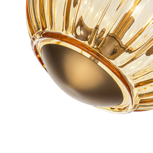 LightFixturesUSA - 3 - Light Candle Style Bell Ribbed Tinted Glass Ceiling Pendant - Pendant Light - Smoked Glass - 