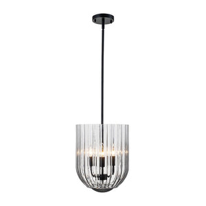 LightFixturesUSA - 3 - Light Candle Style Bell Ribbed Tinted Glass Ceiling Pendant - Pendant Light - Smoked Glass - 