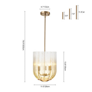 LightFixturesUSA - 3 - Light Candle Style Bell Ribbed Tinted Glass Ceiling Pendant - Pendant Light - Smoked Glass - 