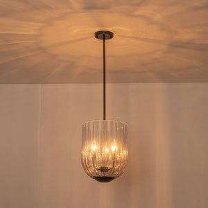 LightFixturesUSA - 3 - Light Candle Style Bell Ribbed Tinted Glass Ceiling Pendant - Pendant Light - Smoked Glass - 