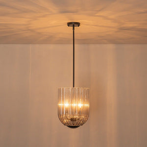 LightFixturesUSA - 3 - Light Candle Style Bell Ribbed Tinted Glass Ceiling Pendant - Pendant Light - Smoked Glass - 