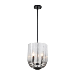 LightFixturesUSA - 3 - Light Candle Style Bell Ribbed Tinted Glass Ceiling Pendant - Pendant Light - Smoked Glass - 