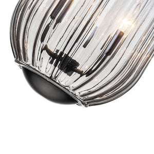 LightFixturesUSA - 3 - Light Candle Style Bell Ribbed Tinted Glass Ceiling Pendant - Pendant Light - Smoked Glass - 