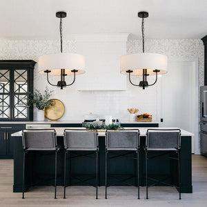 LightFixturesUSA - 3 - Light Candle Style Large Fabric Drum Cage Chandelier - Chandelier - 19.7 in - 