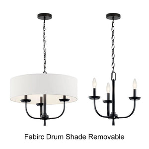 LightFixturesUSA - 3 - Light Candle Style Large Fabric Drum Cage Chandelier - Chandelier - 19.7 in - 