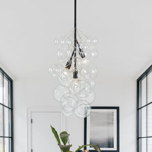 LightFixturesUSA-3-Light Cascade Cluster Clear Glass Bubble Chandelier-Chandelier-Black-