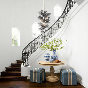 LightFixturesUSA-3-Light Cascade Cluster Clear Glass Bubble Chandelier-Chandelier-Gray Glass+ Black Finish-