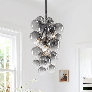 LightFixturesUSA-3-Light Cascade Cluster Clear Glass Bubble Chandelier-Chandelier-Gray Glass+ Black Finish-