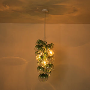 LightFixturesUSA-3-Light Cascade Cluster Clear Glass Bubble Chandelier-Chandelier-Green Glass+ White Finish-