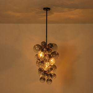 LightFixturesUSA-3-Light Cascade Cluster Clear Glass Bubble Chandelier-Chandelier-Green Glass+ White Finish-