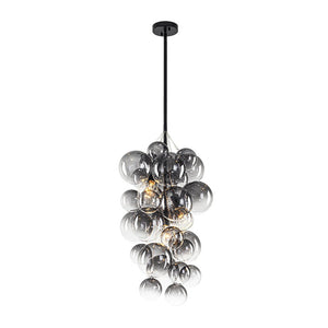 LightFixturesUSA-3-Light Cascade Cluster Clear Glass Bubble Chandelier-Chandelier-Green Glass+ White Finish-