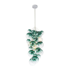 LightFixturesUSA-3-Light Cascade Cluster Clear Glass Bubble Chandelier-Chandelier-Green Glass+ White Finish-
