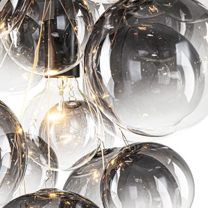 LightFixturesUSA-3-Light Cascade Cluster Clear Glass Bubble Chandelier-Chandelier-Green Glass+ White Finish-
