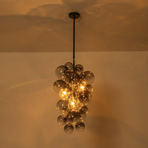 LightFixturesUSA-3-Light Cascade Cluster Clear Glass Bubble Chandelier-Chandelier-Green Glass+ White Finish-
