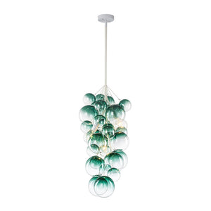 LightFixturesUSA-3-Light Cascade Cluster Clear Glass Bubble Chandelier-Chandelier-Green Glass+ White Finish-