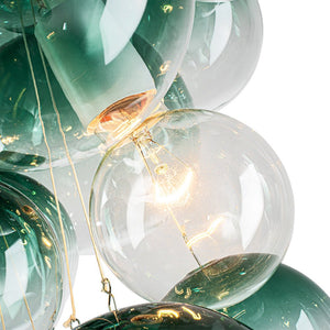 LightFixturesUSA-3-Light Cascade Cluster Clear Glass Bubble Chandelier-Chandelier-Green Glass+ White Finish-