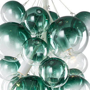LightFixturesUSA-3-Light Cascade Cluster Clear Glass Bubble Chandelier-Chandelier-Green Glass+ White Finish-