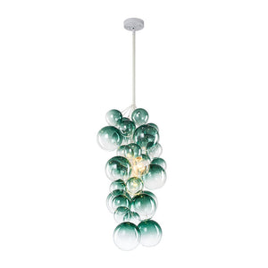 LightFixturesUSA-3-Light Cascade Cluster Clear Glass Bubble Chandelier-Chandelier-Green Glass+ White Finish-