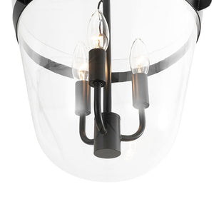 LightFixturesUSA - 3 - Light Clear Glass Bell Jar Lantern Pendant / Semi Flush - Ceiling Light - Black - 
