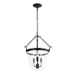 LightFixturesUSA - 3 - Light Clear Glass Bell Jar Lantern Pendant / Semi Flush - Ceiling Light - Black - 