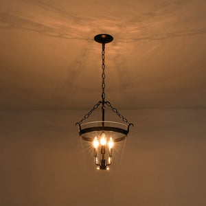 LightFixturesUSA - 3 - Light Clear Glass Bell Jar Lantern Pendant / Semi Flush - Ceiling Light - Black - 