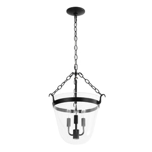 LightFixturesUSA - 3 - Light Clear Glass Bell Jar Lantern Pendant / Semi Flush - Ceiling Light - Black - 