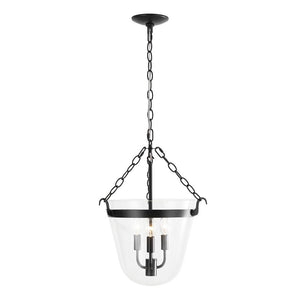 LightFixturesUSA - 3 - Light Clear Glass Bell Jar Lantern Pendant / Semi Flush - Ceiling Light - Black - 