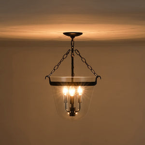 LightFixturesUSA - 3 - Light Clear Glass Bell Jar Lantern Pendant / Semi Flush - Ceiling Light - Black - 